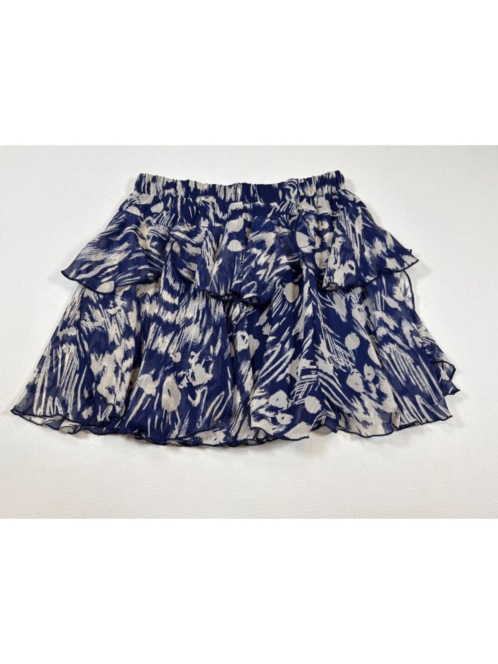 Zara XS Layered Blue & White Abstract Ruffle Skirt (AA449)